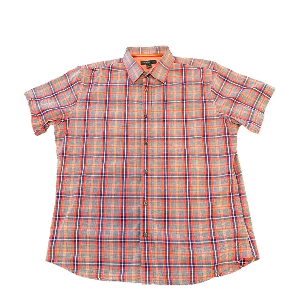 Banana‎ Republic Plaid Button Up Shirt Mens Large Red Blue Short Sleeve